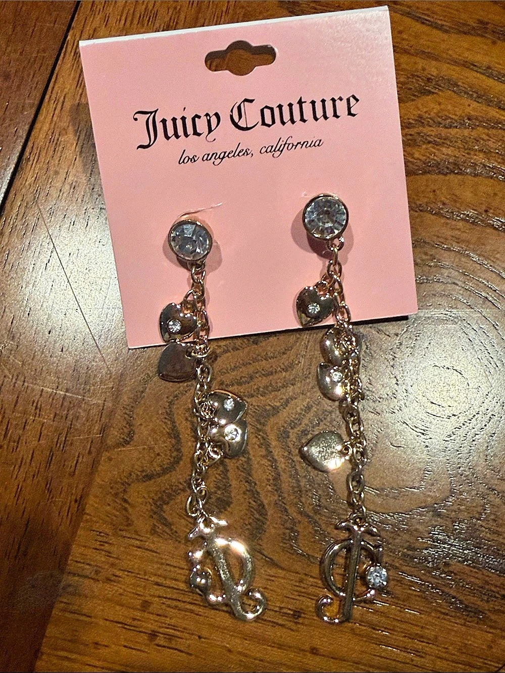 Juicy Couture Goldtone Heart Charm Dangle Earrings Gold NWT